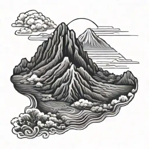 Mt Batur With Black Rock Lava Flow