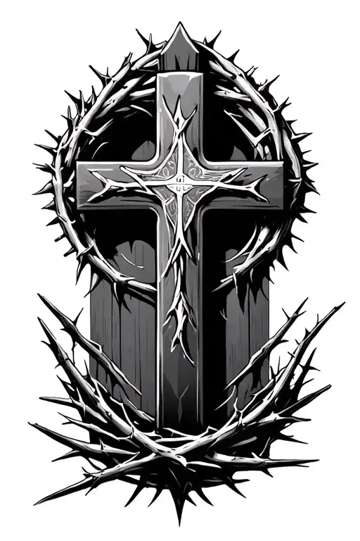 Black Cross With Crown Of Thorns