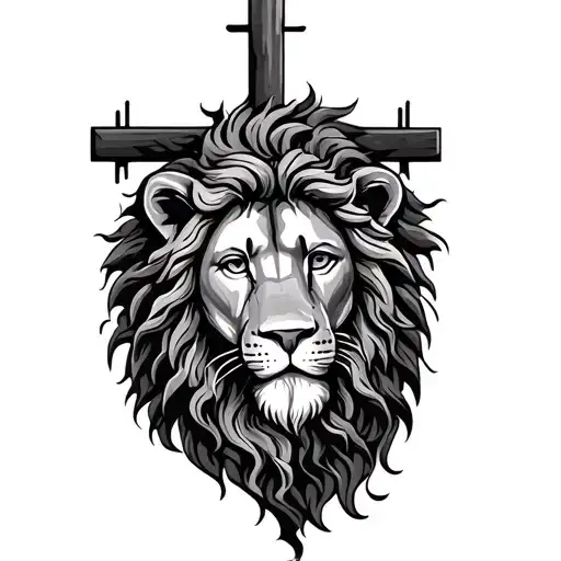 Cross With Jesus And A Lion Head