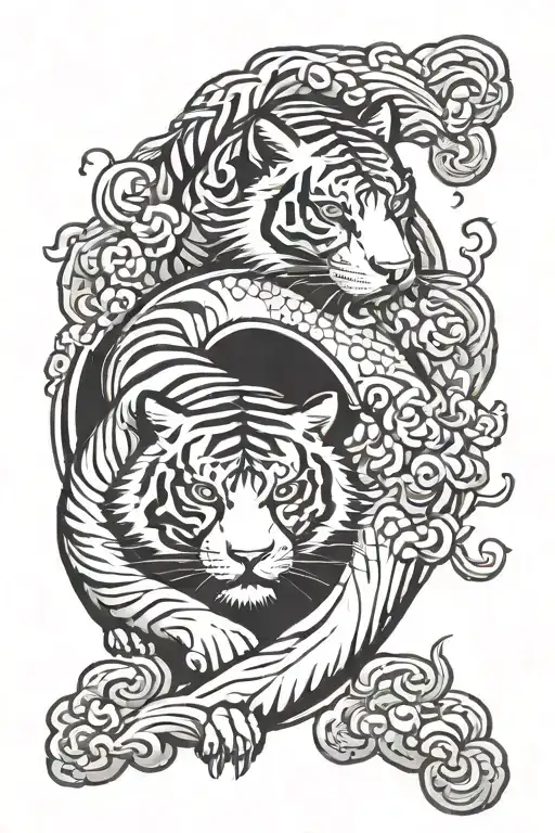 Japanese Yin Yang Represented By Tiger