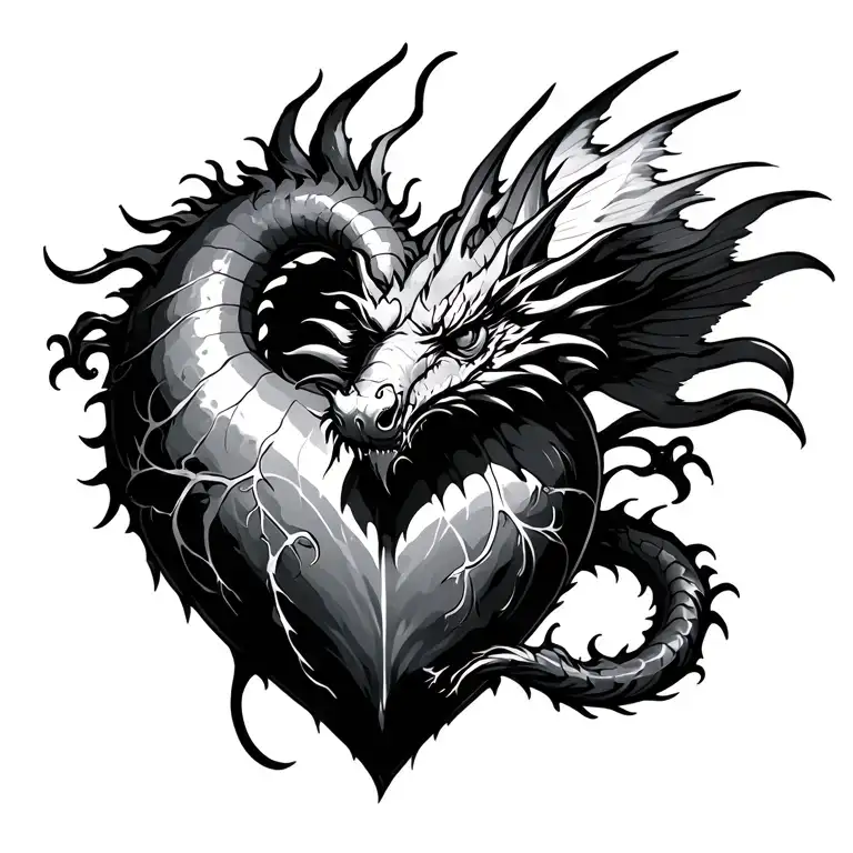 Tribal Heart With Dragon Flying