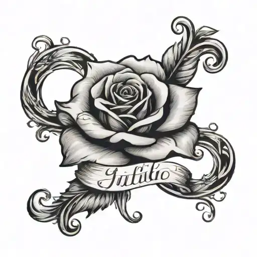 Rose With Julio Name Tatto Cursive Font