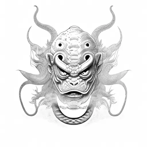 Oni Mask With A Snake Wrapped Around