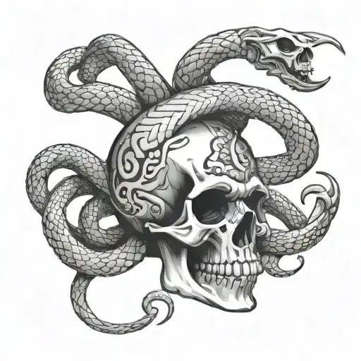 Skull And Snake Coiled Around