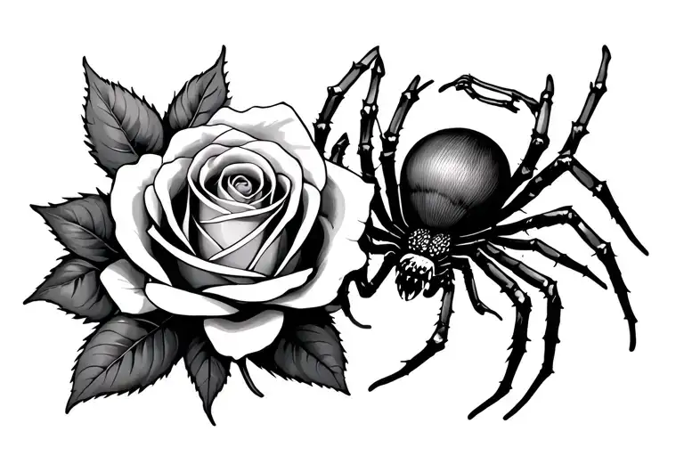 Rose And Spider Spread Across Back Shoulder To Shoulder