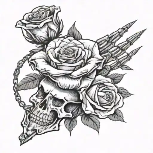 Skeleton Hand Holding A Rose With Barb Wire Halo