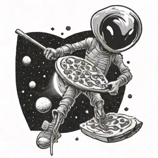 Alien Golfing In Space With Black Hole And Pizza