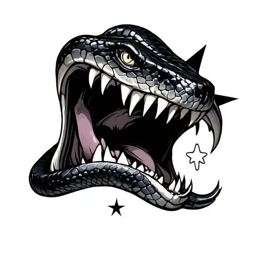 Small Long Snake Mouth Open Eating About To Eat A Star