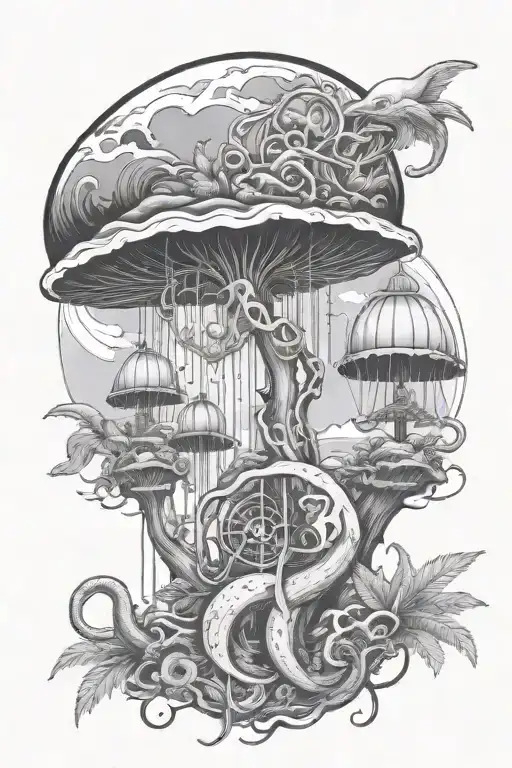 Tropical Landscape And Jellyfish And Anchor