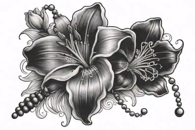 1 Lilly Flower With A Rosary Wrapped Loosely