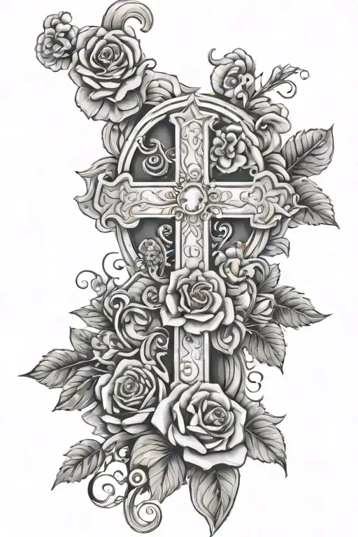 Pretty Cross With Roses And Flowers