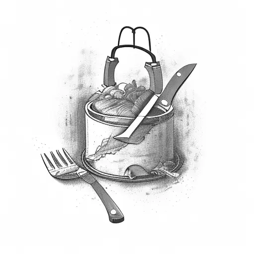 A Chef's Knife Cutting Through A Cable Car Filled With Food Ingredients