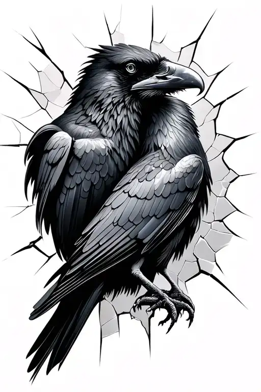 Dual Ravens Negative Space Tattoo Made Of Cracked Glass