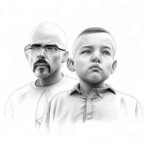 A Detailed Portrait Of A Father And Son Walking On A Staircase To The Heavens