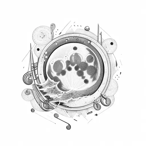 An Abstract Moon Surrounded By Musical Instruments And Crashing Waves Chyvi Name