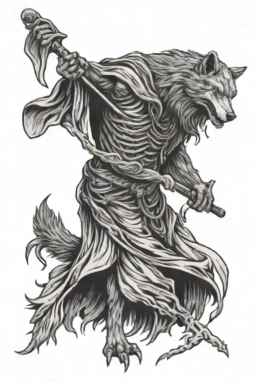 Wolf Grim Reaper Holding A Scythe