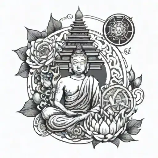 An Anarchsit And Buddhist Mixed Tattoo Design