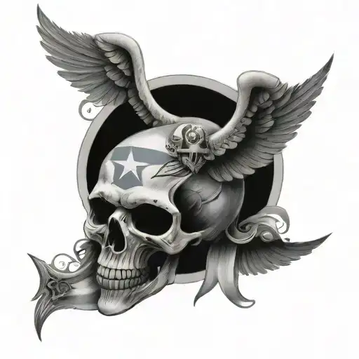 Skull With Wings Puerto Rican Flag Inside
