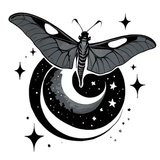 Minimalist Luna Moth And Crecent Moon