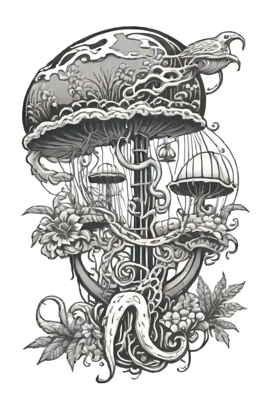 Tropical Landscape And Jellyfish And Anchor