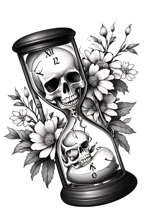 Skeleton Broken Hour Glass Growing Flowers