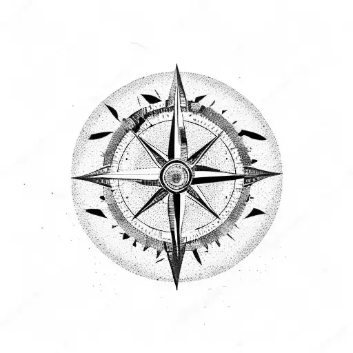 Mountains And Waves Inside The Compass Black And White