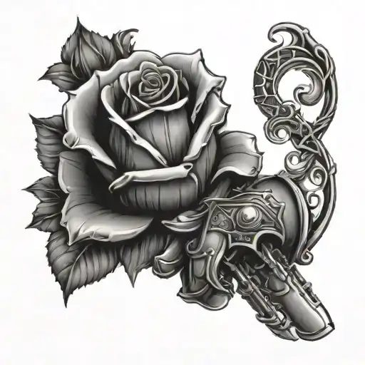 Draw Me A Tattoo Of A Knight's Glove Holding A Rose With Fingers In Realistic Style