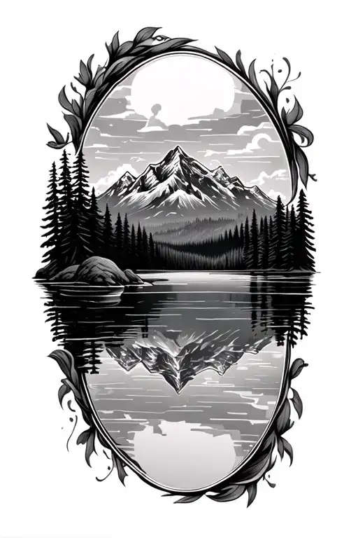 Mountain Range Mirror On Lake