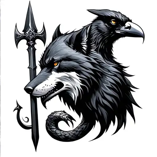 Viking Odin Raven Serpent Spear Hammer Wolf