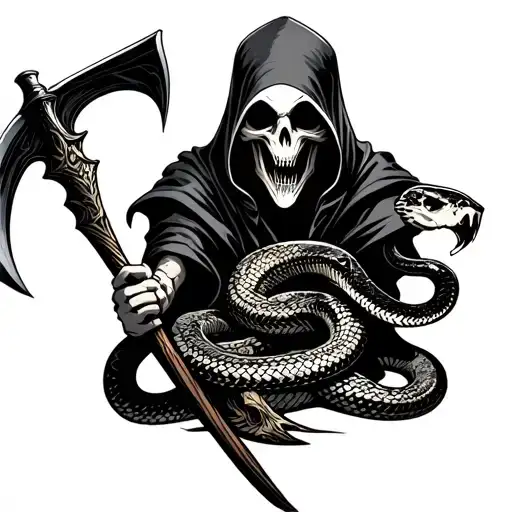Snake And Reaper Holding A Scythe
