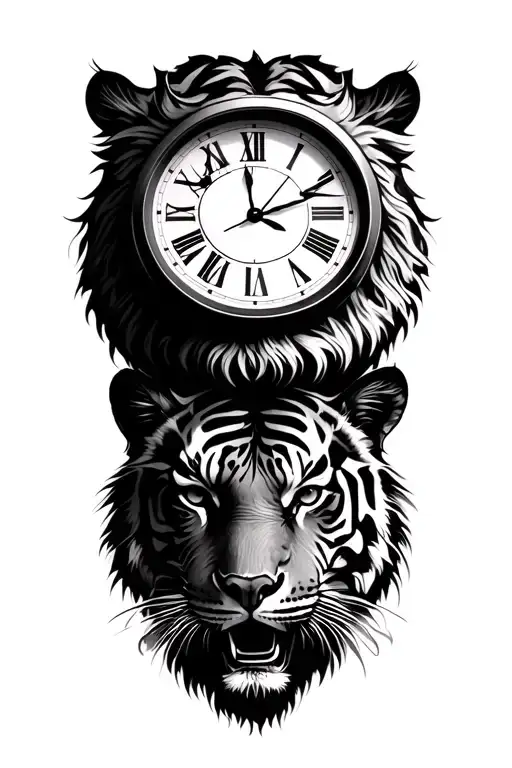 Clock And Tiger Head Surrounded