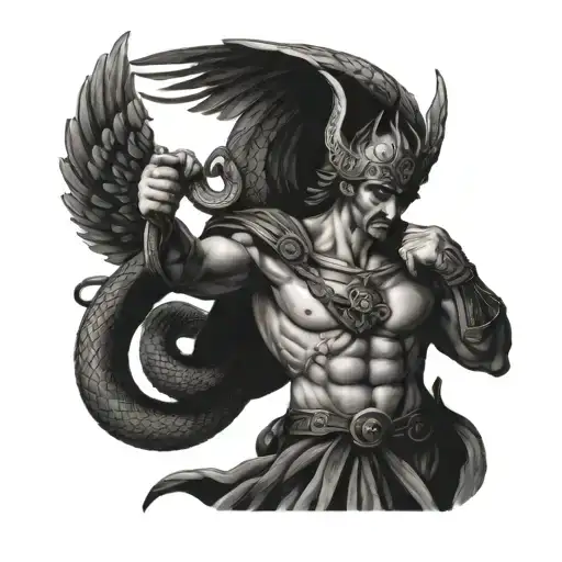 Saint Micheal Slaying Snake Coiled