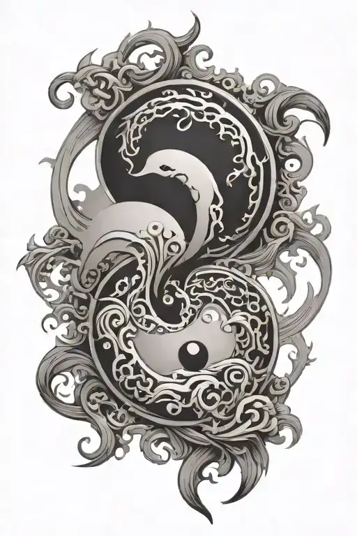 Drangons Ying Yang Symbol Intertwined
