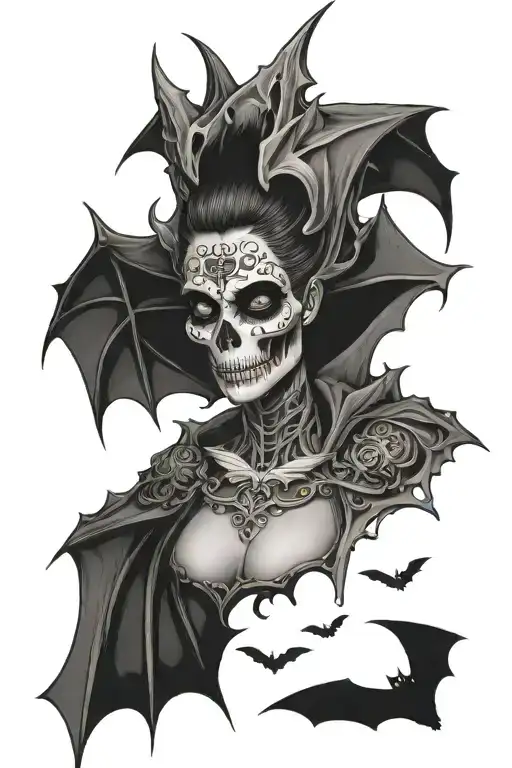 Sleeve Feminine Skull Bat Wings