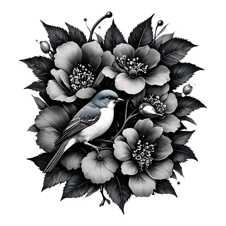 Cherry Flower With Birds