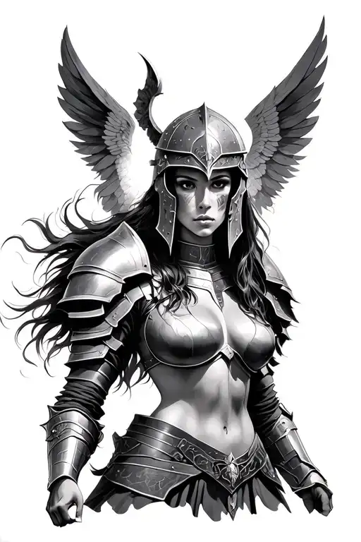 Warrior Woman In Armor With A Helmet