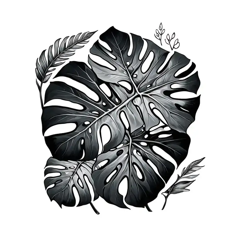 Monstera Leaves Fine Line