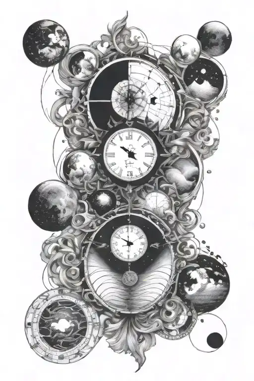 Ocean And Moon Phases Intertwined With Time