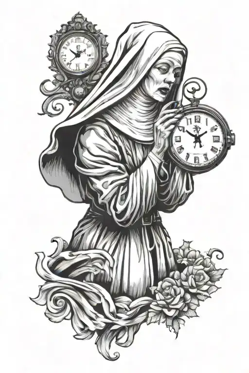 A Nun Where The Hand Comes Out Of The Mouth That Reaches For A Clock