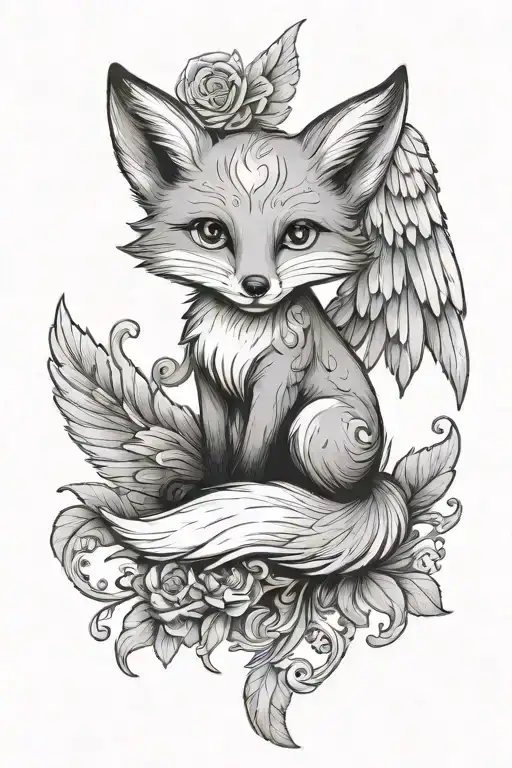Small Fox With Angel Wings Spread Wings With Head Center
