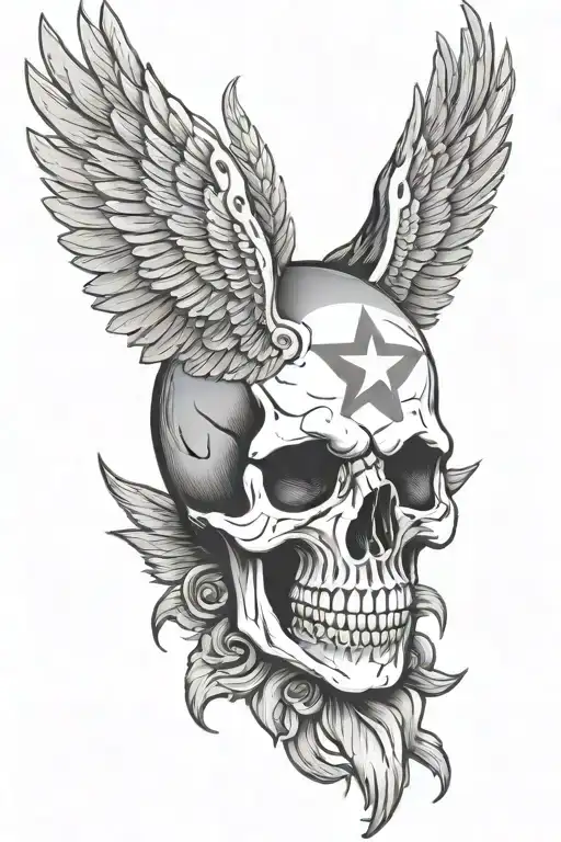 Skull With Wings Puerto Rican Flag Inside