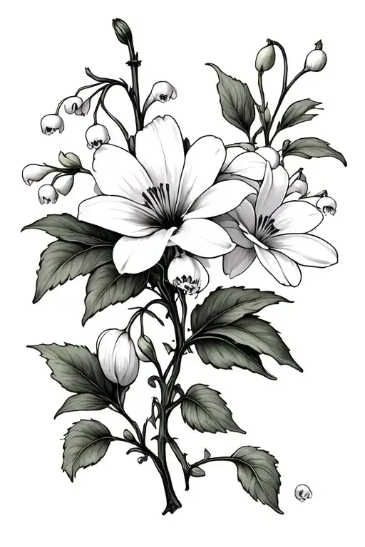 Cosmos And Lilly Of The Valley On A Botanical Vine With A Cardinal