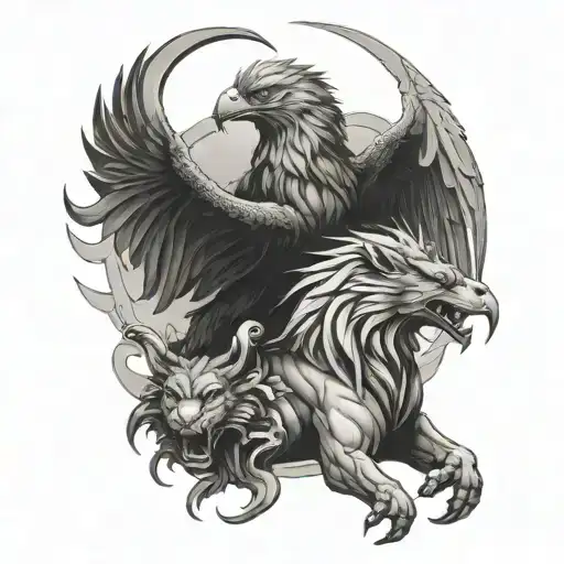 Eagle Killing A Lion And A Dragon With His Claws
