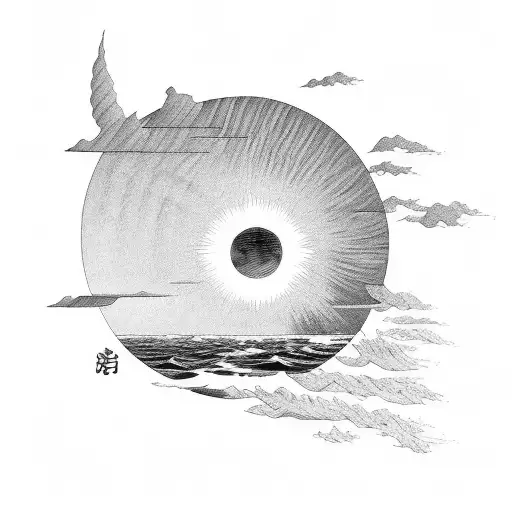 A Rising Sun Over The Water The Sun Rays Stretch Far Upwards