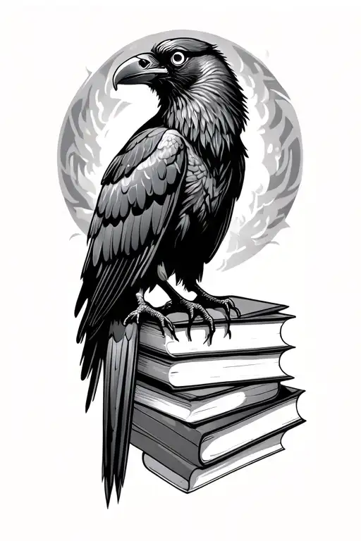 Three Eyed Raven Standing On Books