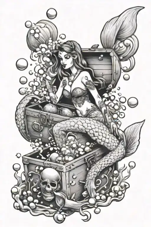 Full Body Mermaid Treasure Chest And Bubbles