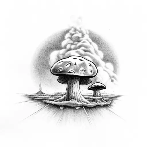 Mushroom Cloud Behind 3 Pyramid