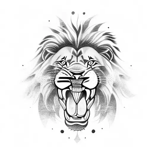 A Traditional Tattoo Of A Lion Roaring With A Basketball In Its Mouth