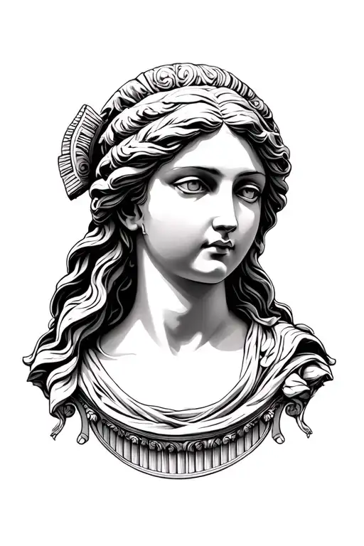 Aphrodite Goddess Face Slightly Turned With Lighting And Columns