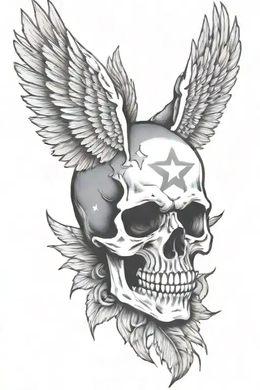 Skull With Wings Puerto Rican Flag Inside